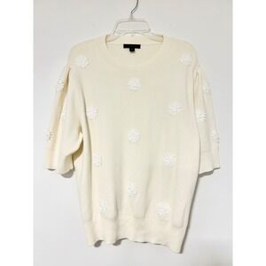 Ann Taylor Cream 3D Floral Applique Puff Short Sleeve Sweater XXL SP24 828599